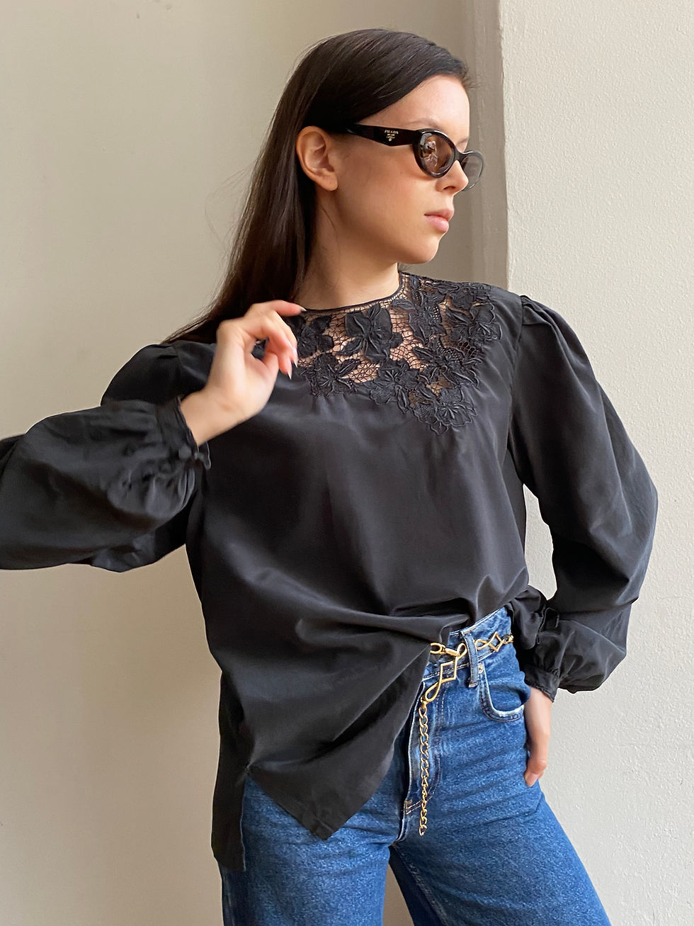 Miniatura: Black Embroided Silk Shirt 