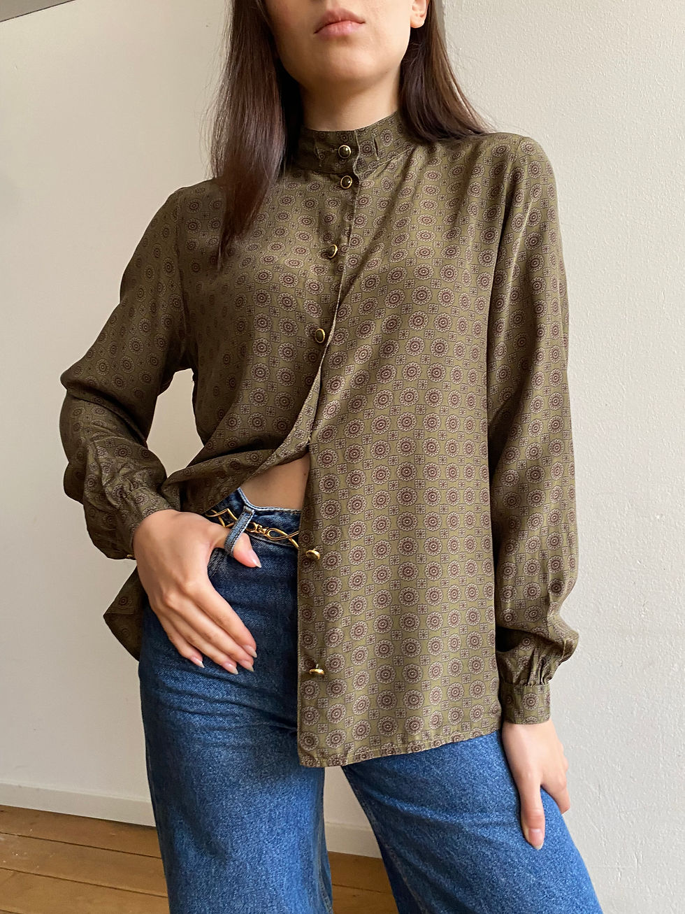 Miniatura: Korean Neck Pure Silk Shirt 