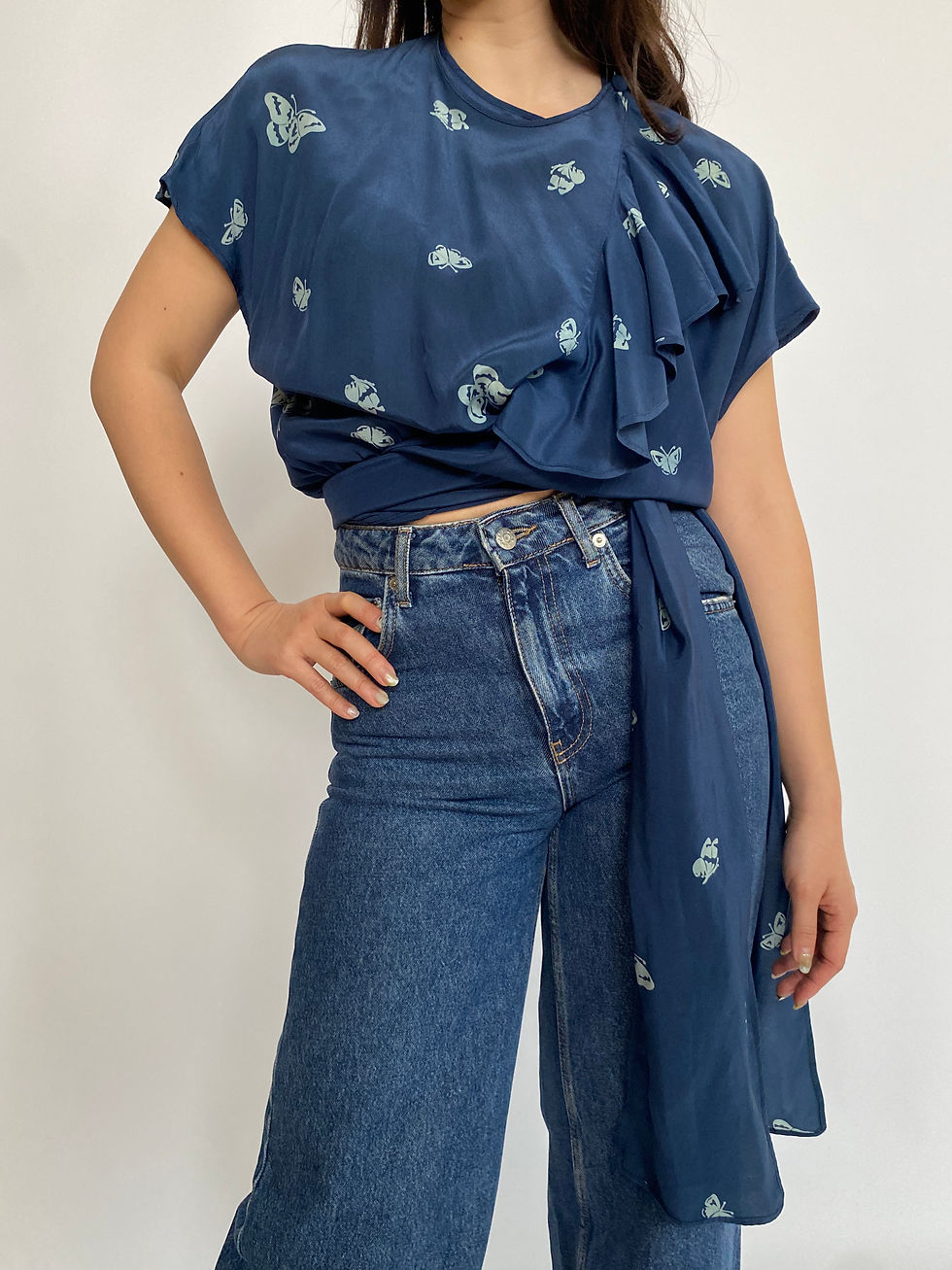 Miniatura: 80s Blue Bow Blouse 