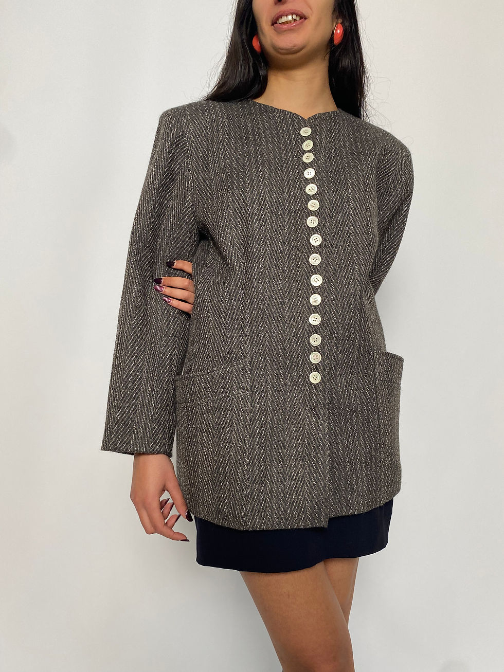 Miniatura: 80s Herringbone Wool Blazer 