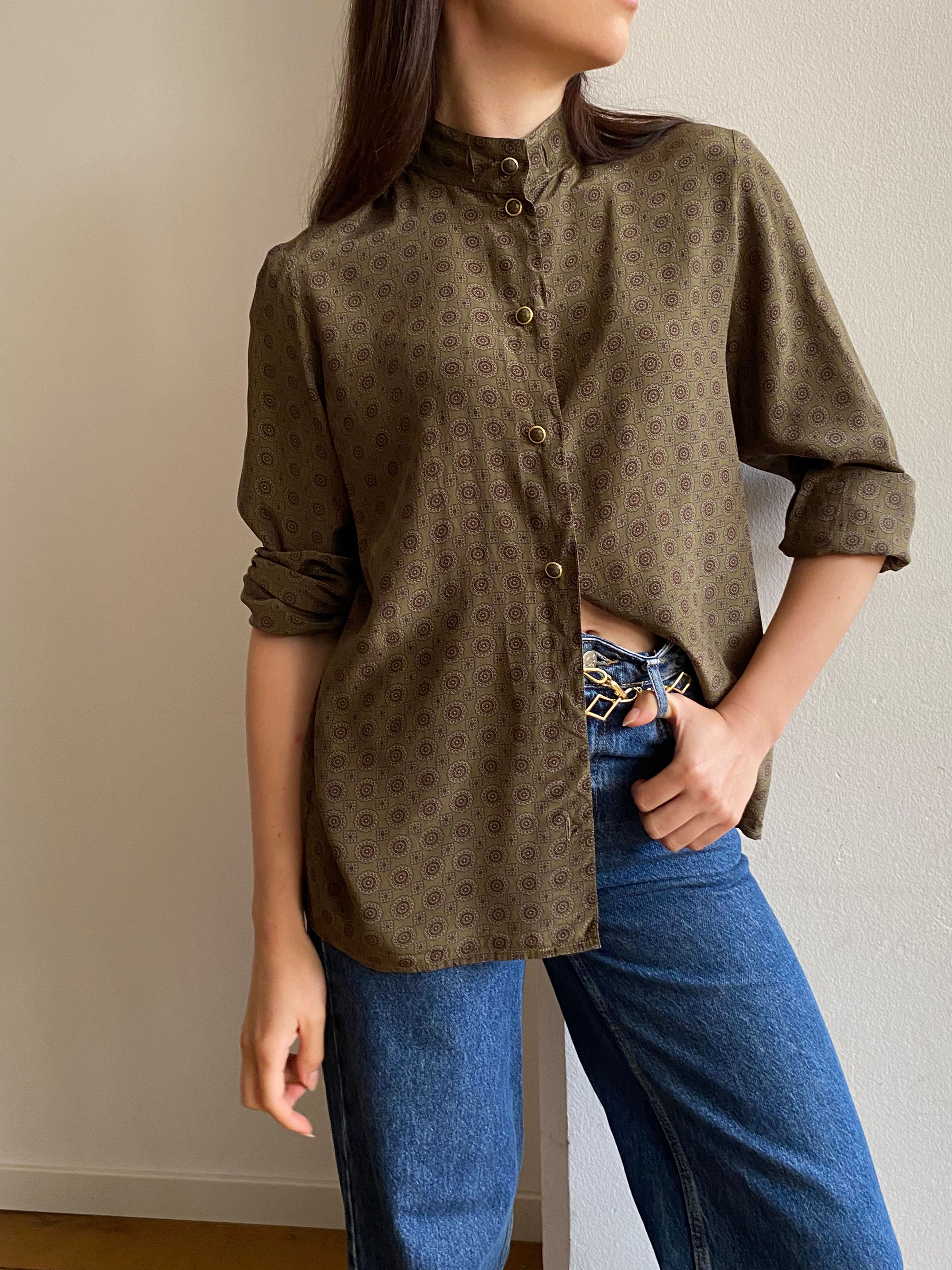 Korean Neck Pure Silk Shirt 