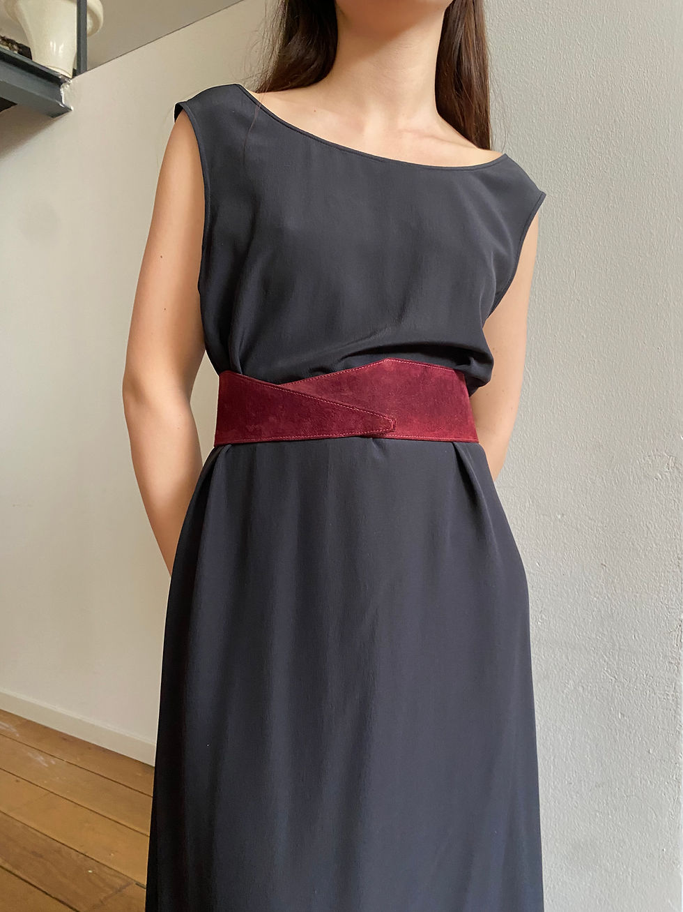 Miniatura: Burgundy suede corset belt 
