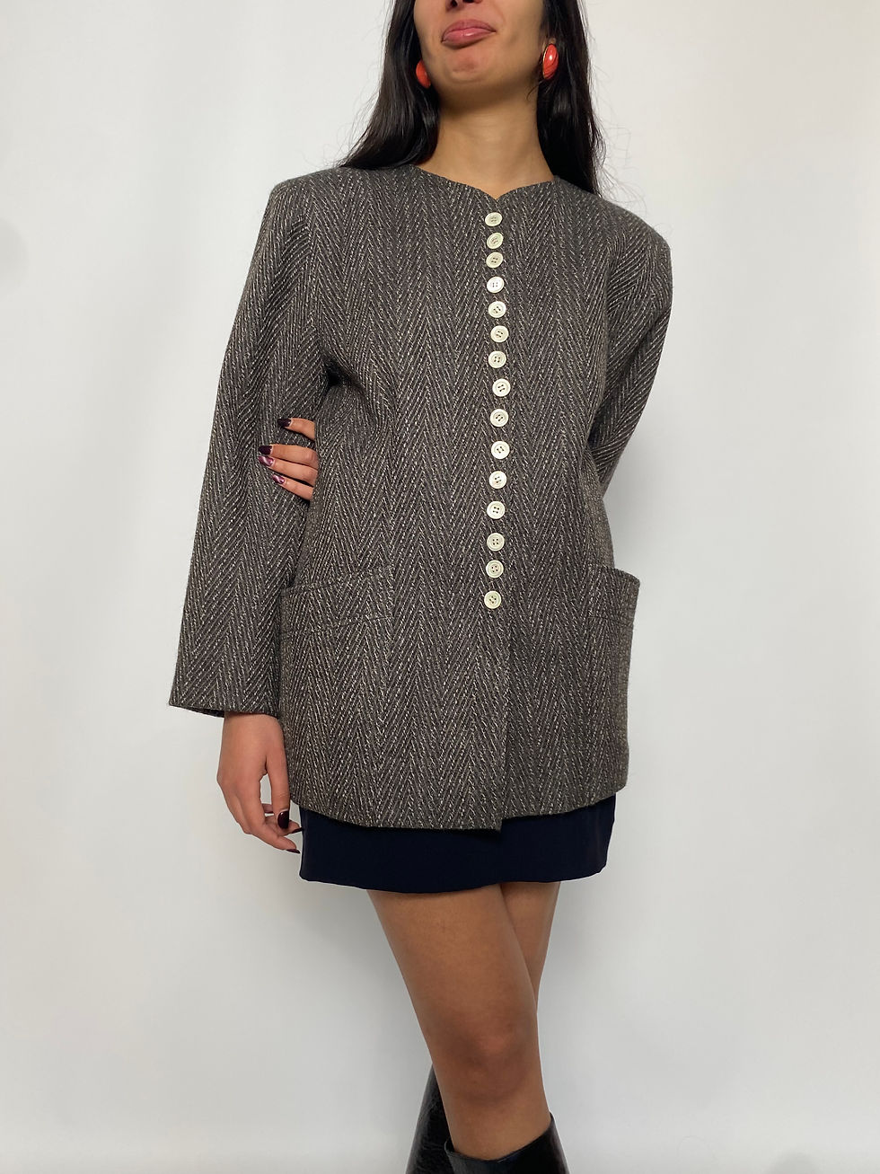 Miniatura: 80s Herringbone Wool Blazer 
