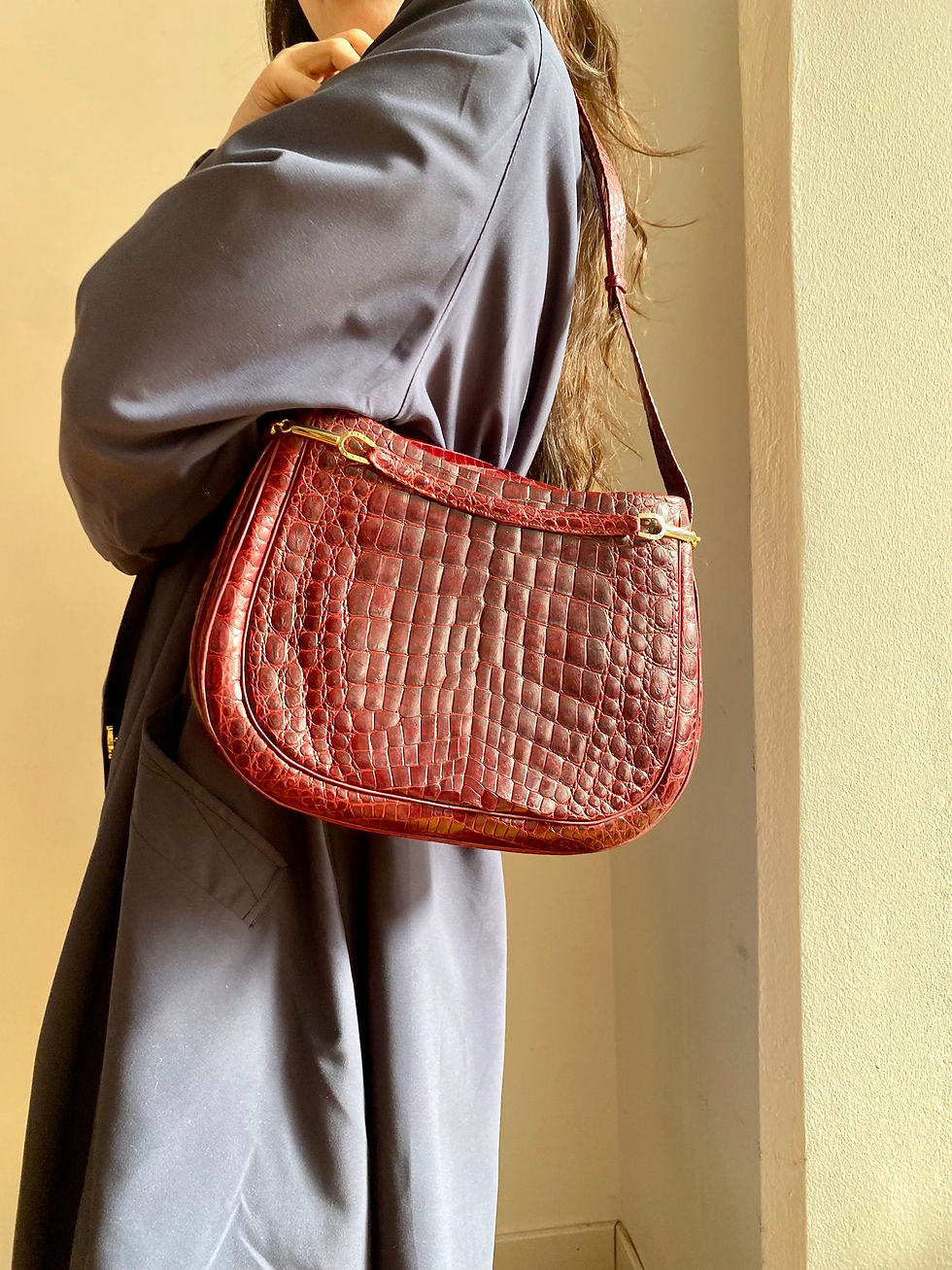 80s Burgundy Crocodile Bag