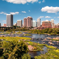 Richmond, Va skyline with the James River in the foreground