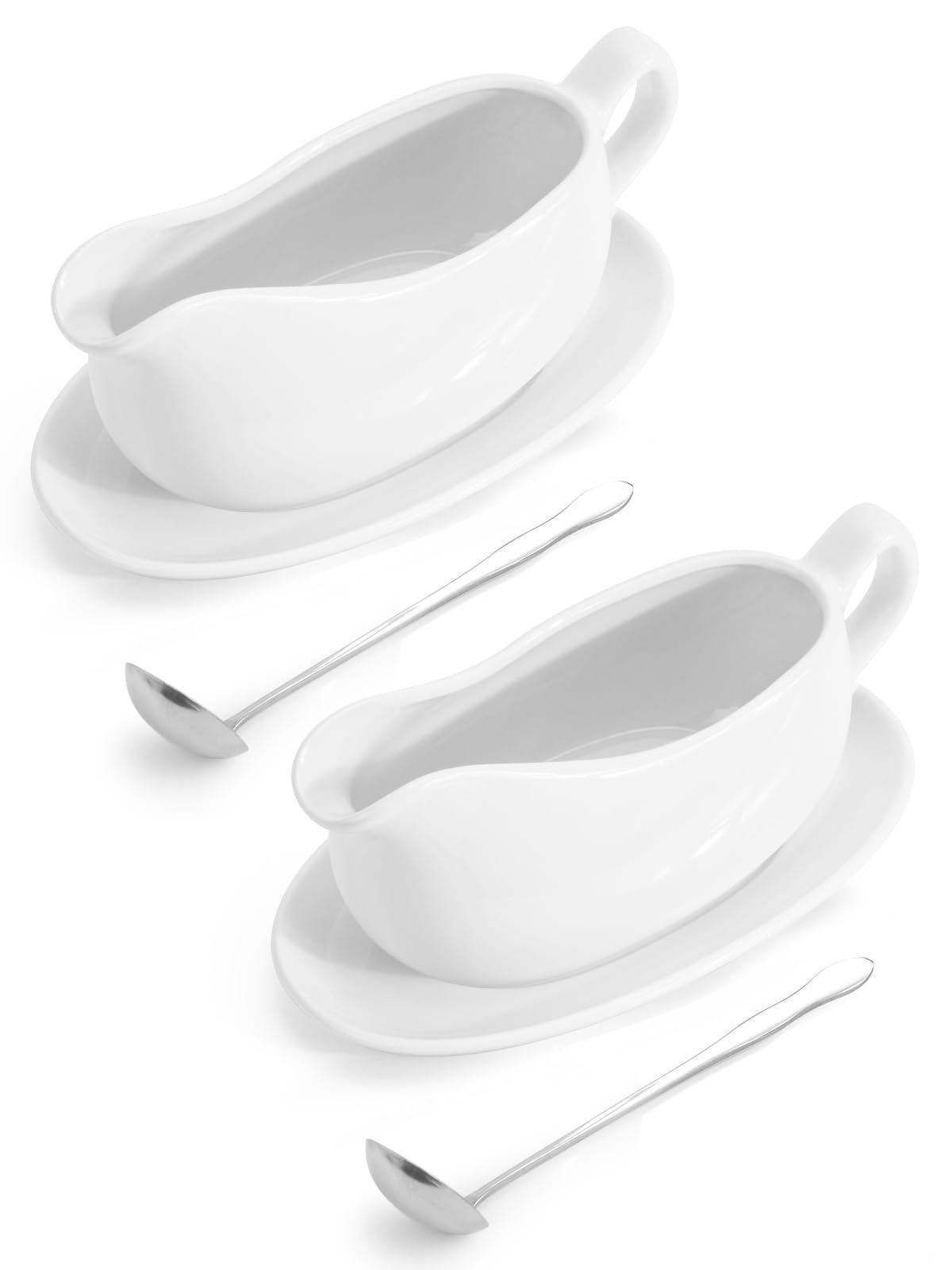 LoeJan Gravy Boat with Spoon Ceramic Sauce Serving Dish Easy-Pour Big Dripless L