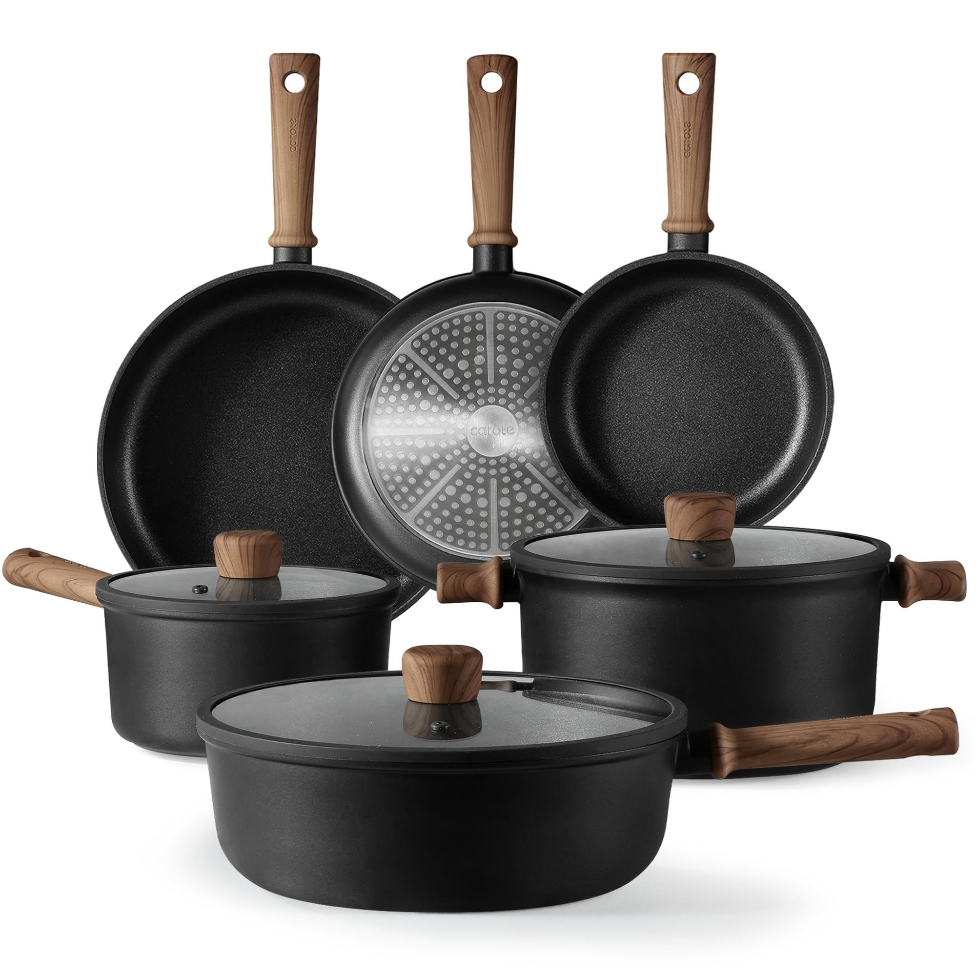 CAROTE 9pcs Pots and Pans Set Non Stick Nonstick Kitchen Cookware Sets Titanium