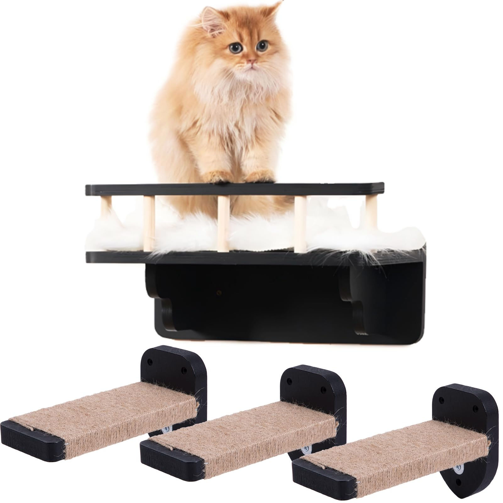 COOLEX Cat Wall Shelf with 3 Cat Wall StepsCat Wall Shelves with Plush CoverdCat