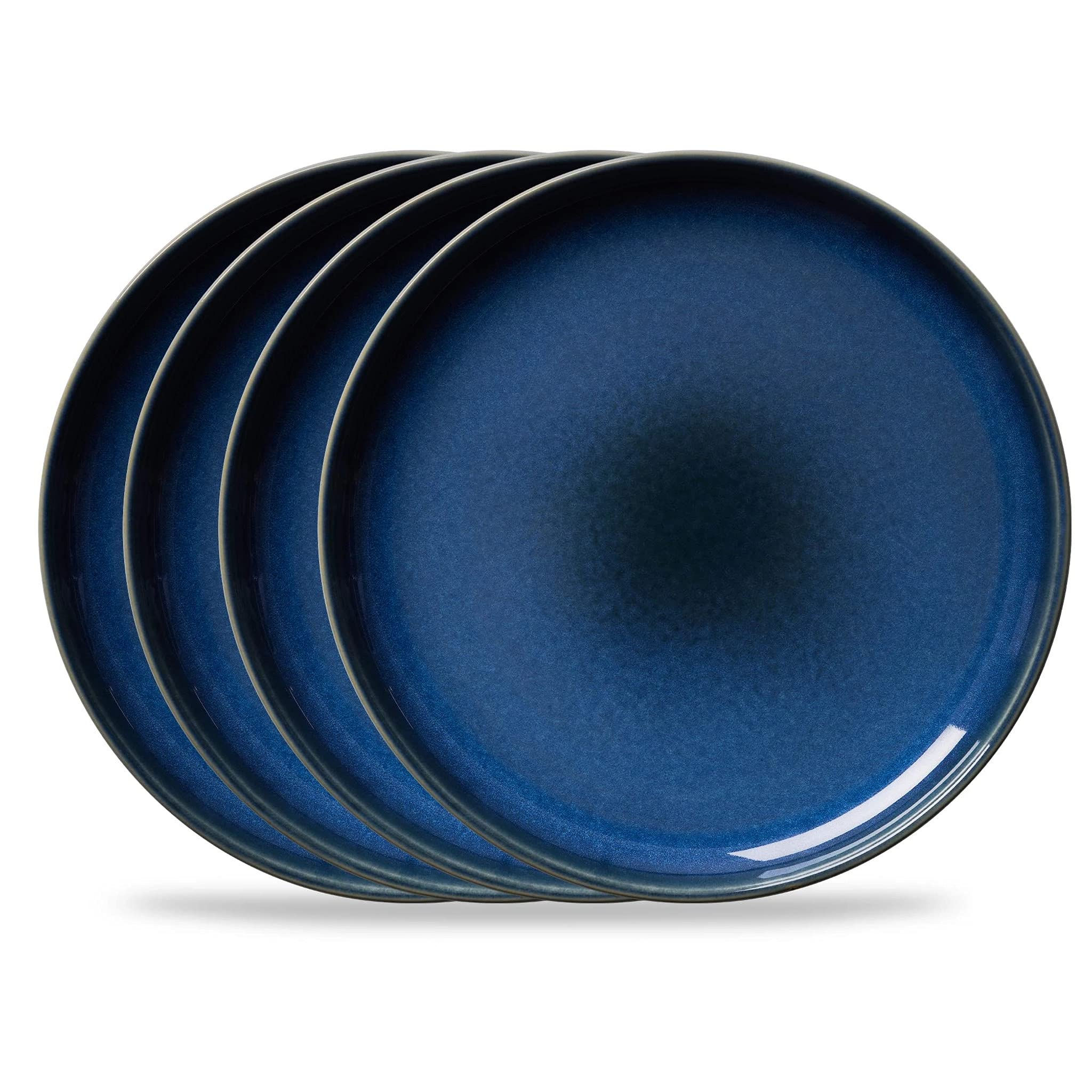 Corelle Stoneware 4-Piece Ceramic 10.5" Dinnerware Plate Set High Edge Raised Ri