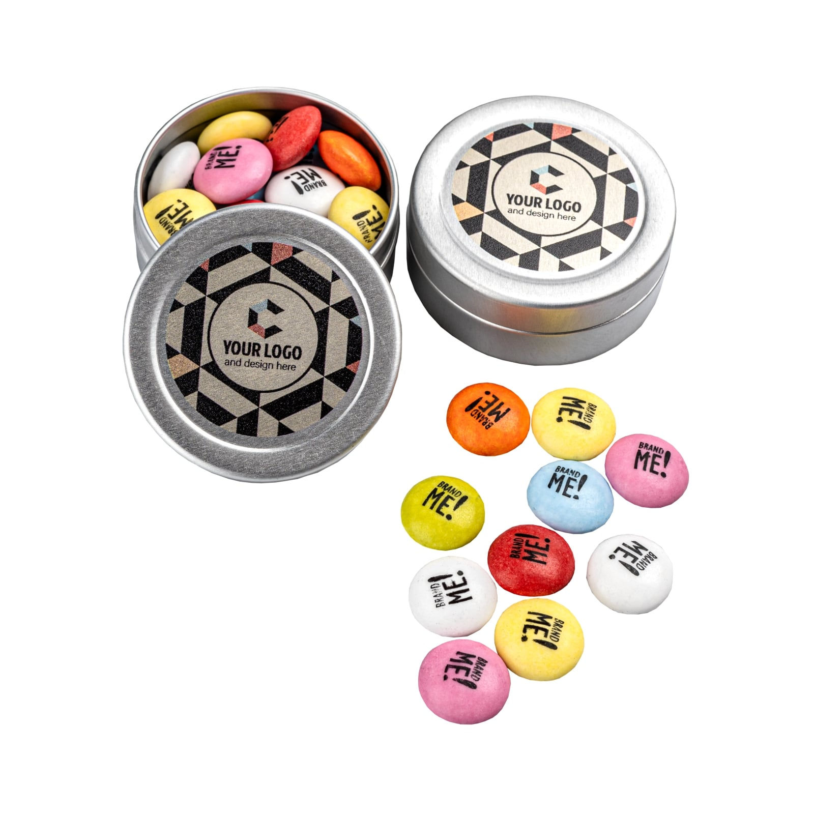 SCATOLA "SNAP"TONDA 45 mm. SMARTIES PERSONALIZZATI