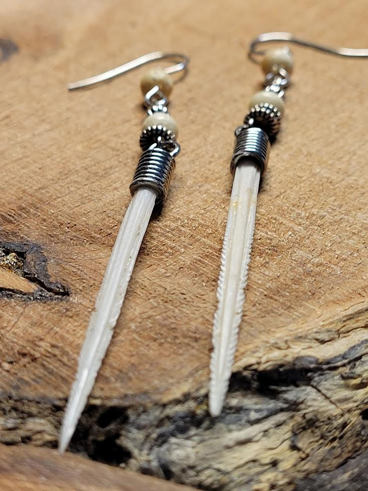 Repurposed Bone Beads with Stingray Barb Earrings