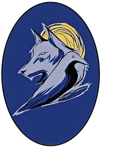 Logo Vincent Keot, Corbeau en avant plan et tête de loup en arrière-plan