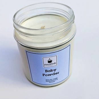 baby powder candle in glass jar