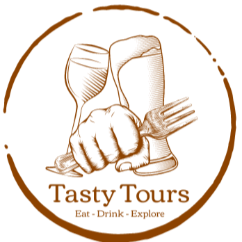 Tasty Tours logo pale blue tan