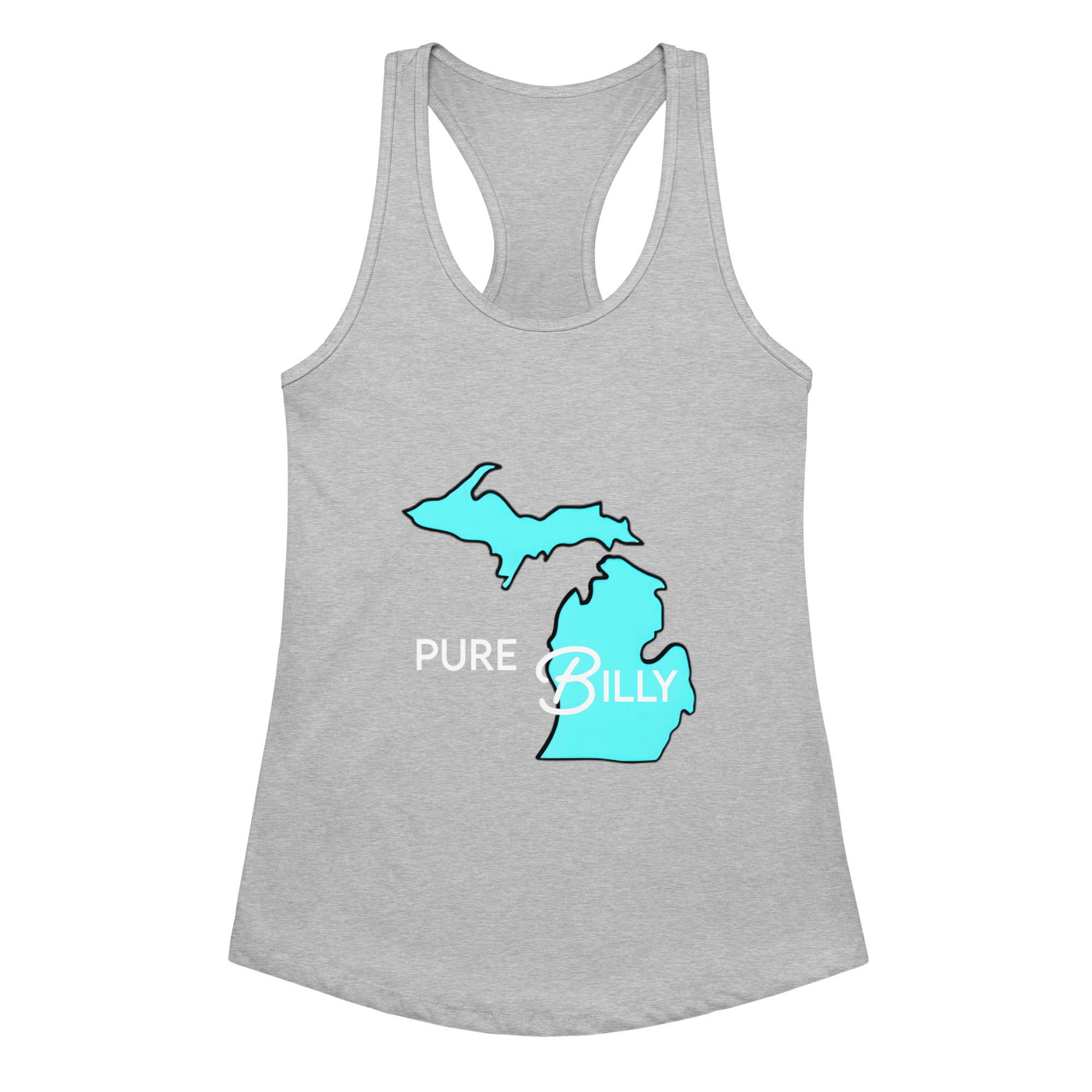 Women's fitted racerback tank top featuring the Pure Billy fan-inspired design for Billy Strings fans, bluegrass lovers, conc