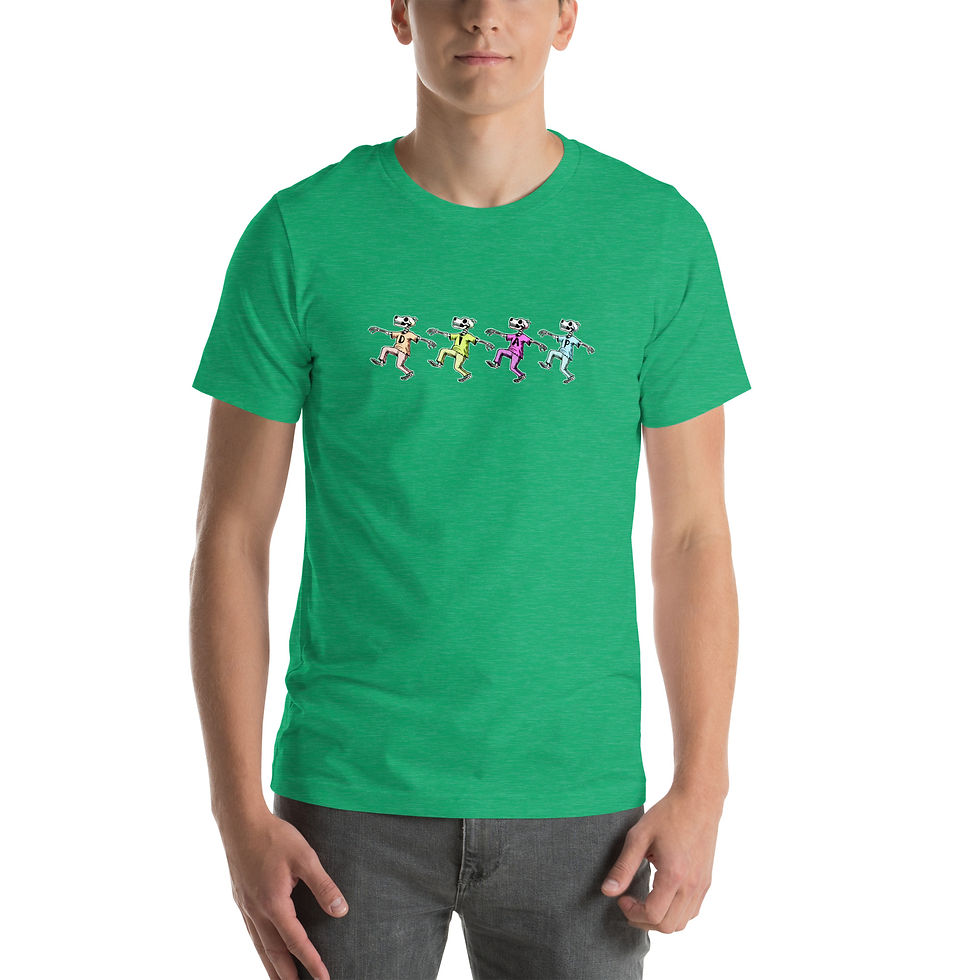 Thumbnail: Dogs in a Pile Dancing Skeletons unisex t-shirt featuring original fan-inspired artwork for jamband fans and music festival l