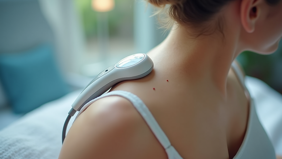 Close-up view of a SoftWave Therapy device being used on a patient’s shoulder