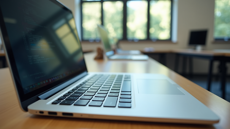 Close-up view of a Chromebook keyboard and screen in a classroom setting