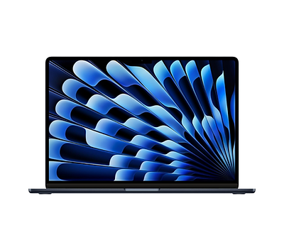 Apple MacBook Air M3 15.3-inch laptop in Space Gray shown open on a desk, featuring a large Retina display and slim lightweight design.