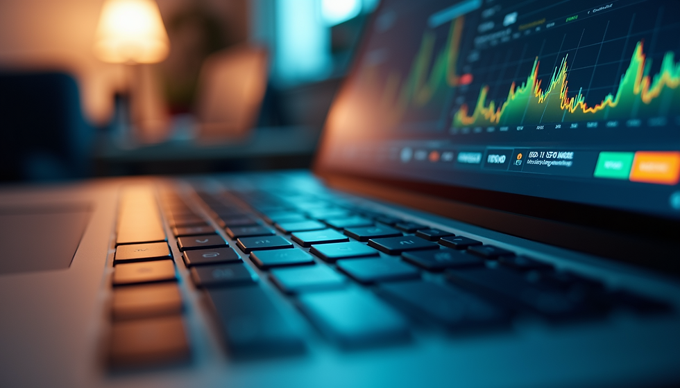 Laptop keyboard and screen displaying system performance metrics