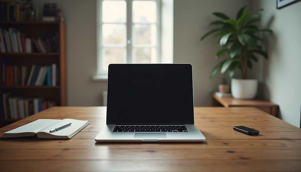 Eye-level view of a sleek budget laptop on a wooden desk