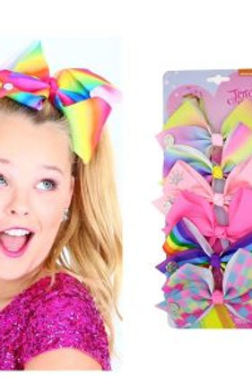 Set of six JoJo Siwa rainbow-printed hair bows with alligator clips.