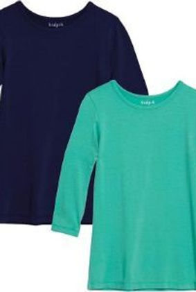 KIDPIK girls' 2-pack long sleeve layering t-shirts in white and grey.