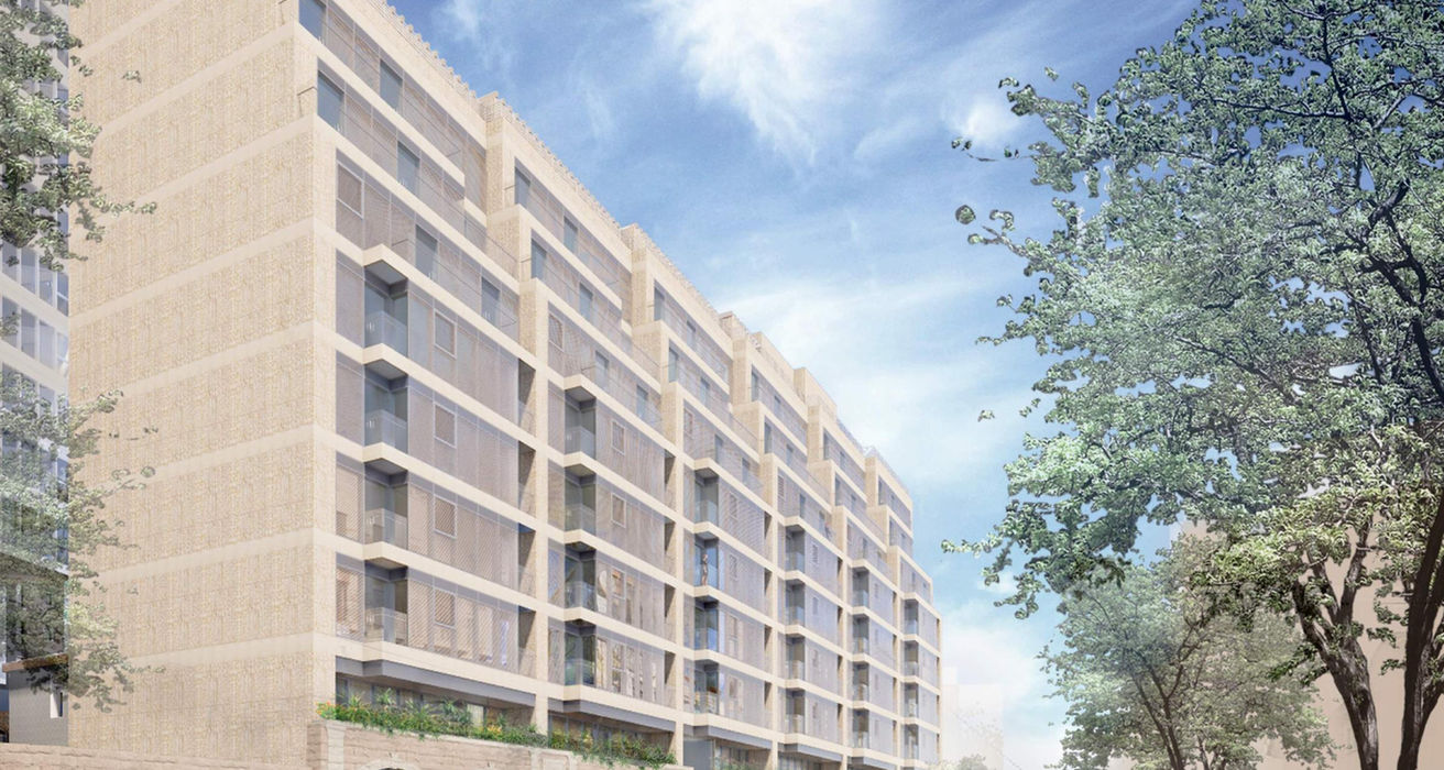 Modern apartment building exterior rendering