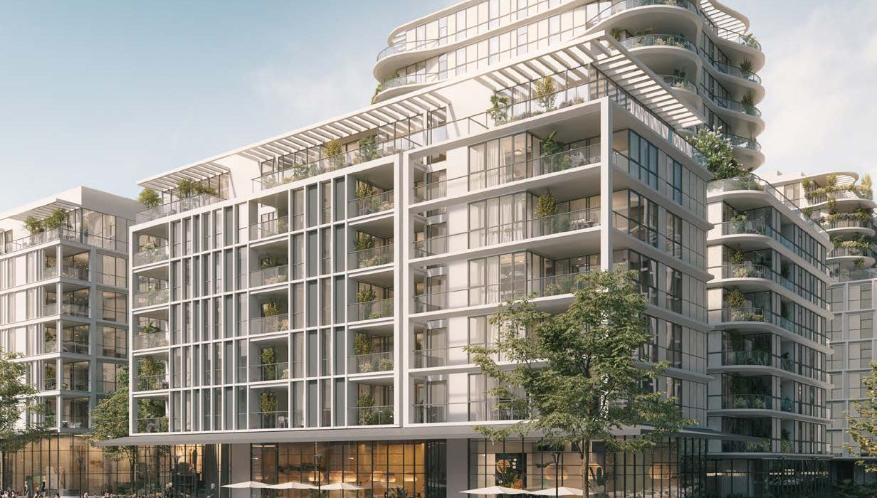 Modern residential building, city street view