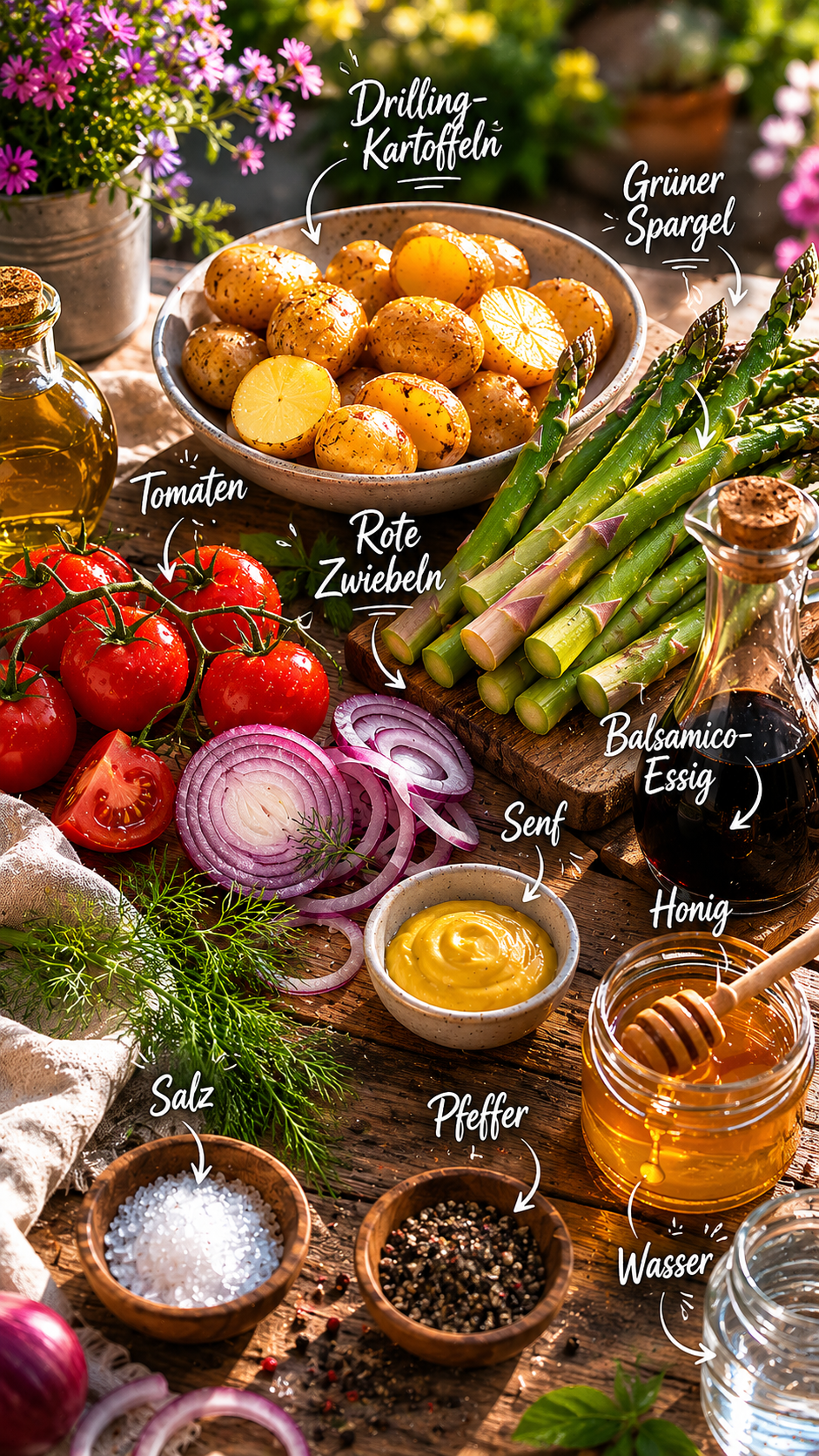 Vegetarischer Ofenkartoffelsalat mit Spargel und Tomaten – der perfekte Sommersalat zum Grillen