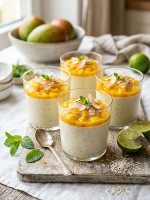 Limetten-Kokos-Panna Cotta mit Mango – cremiges Sommerdessert im Glas