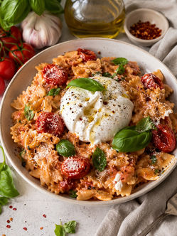 Cremige Sommerpasta mit Burrata und Ofentomaten – einfaches Wohlfühlgericht für den Sommer