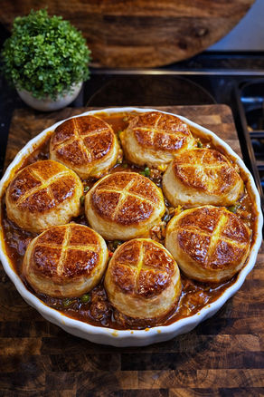 Biergulasch mit Brötchen