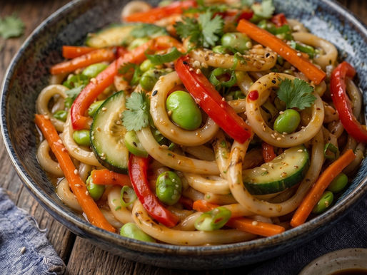 Udon-Salat mit knackigem Gemüse und Sesam-Dressing