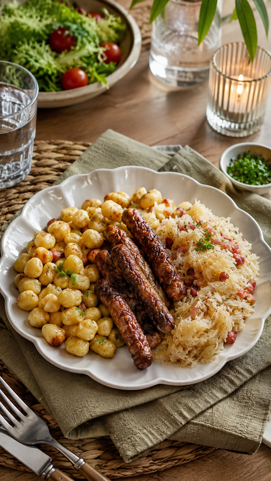Sonntag – Gnocchi mit Bratwurst und Sauerkraut aus dem Airfryer
