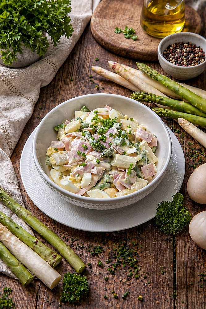 Spargel-Eiersalat mit Schinken – einfaches Rezept mit Mayo
