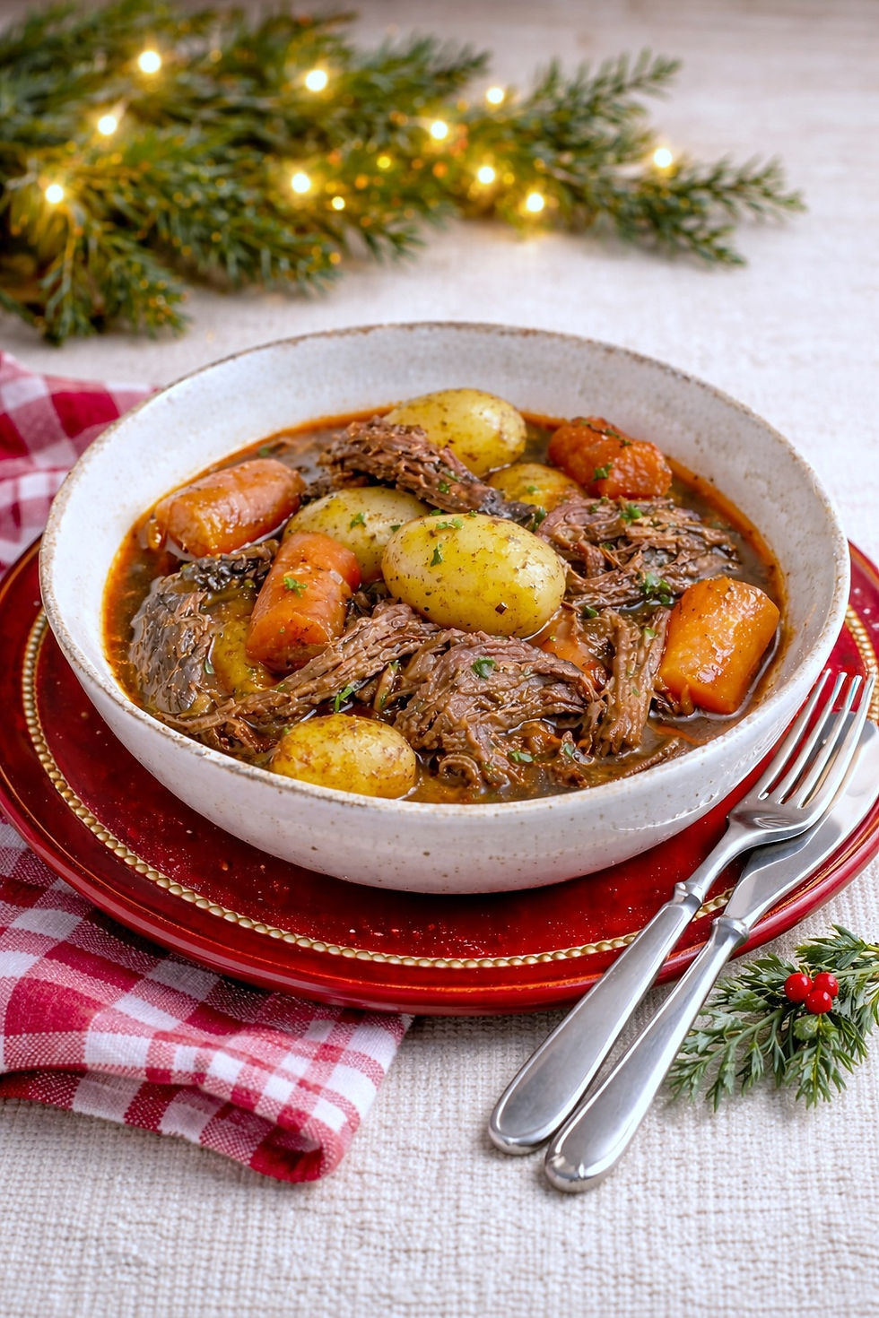 Schmortopf zum zupfen mit Kartoffeln