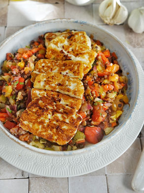 Tag 30: Gekochter Gemüsesalat mit Halloumi und Linsen