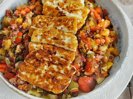 Tag 30: Gekochter Gemüsesalat mit Halloumi und Linsen