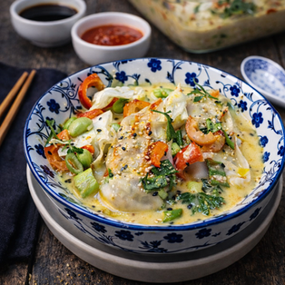 Asiatische Gyoza Suppe aus dem Ofen