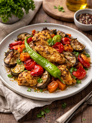 Feierabendblech mit Gemüse und Hähnchen