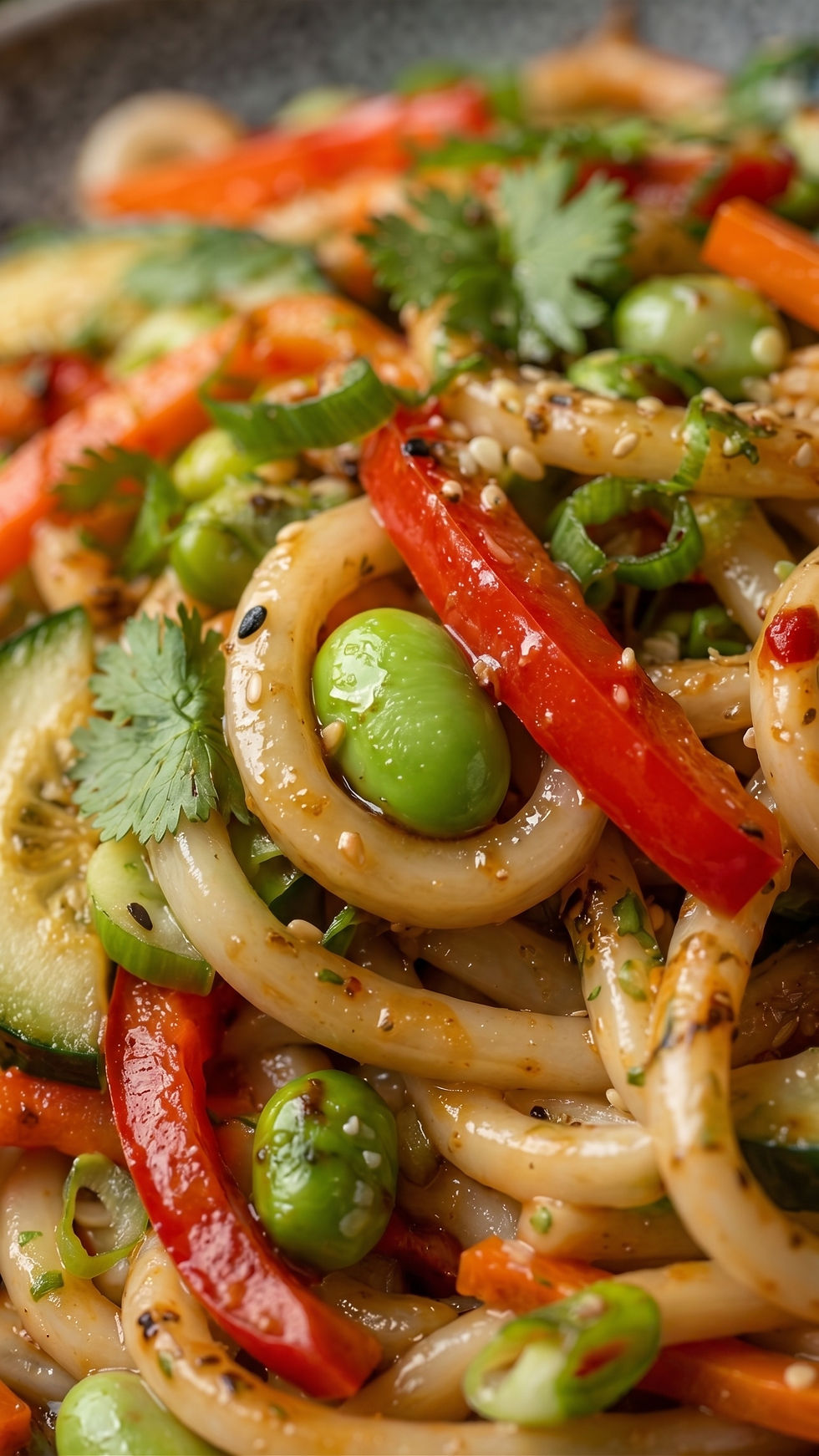Udon-Salat mit knackigem Gemüse und Sesam-Dressing