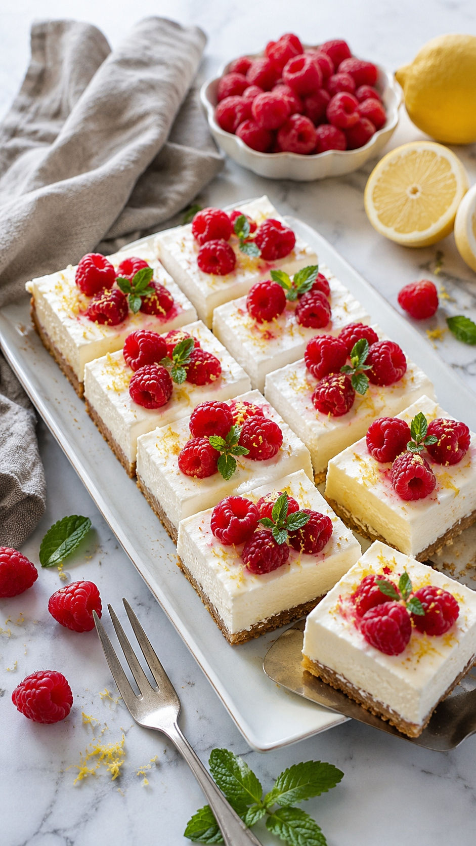 Erfrischende Zitronen-Joghurt-Schnitten mit Himbeeren