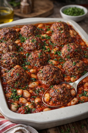 Hackbällchen aus dem Ofen mit Bohnen Tomatensoße