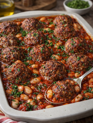 Hackbällchen aus dem Ofen mit Bohnen Tomatensoße