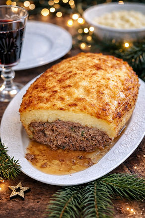 Hackbraten mit Knödelhaube und Soße