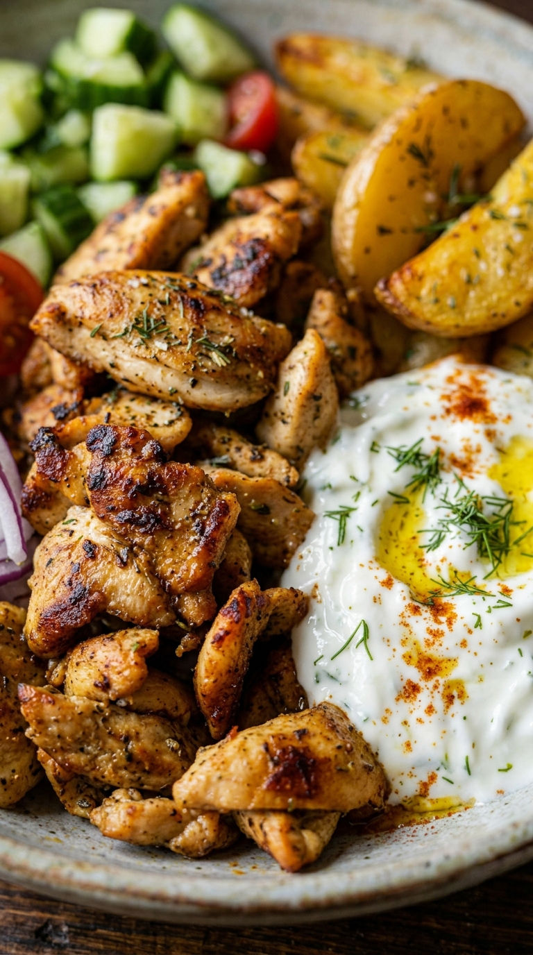 Hähnchengyros-Bowl mit Tzatziki und Ofenkartoffeln – mediterraner Genuss für den Sommer