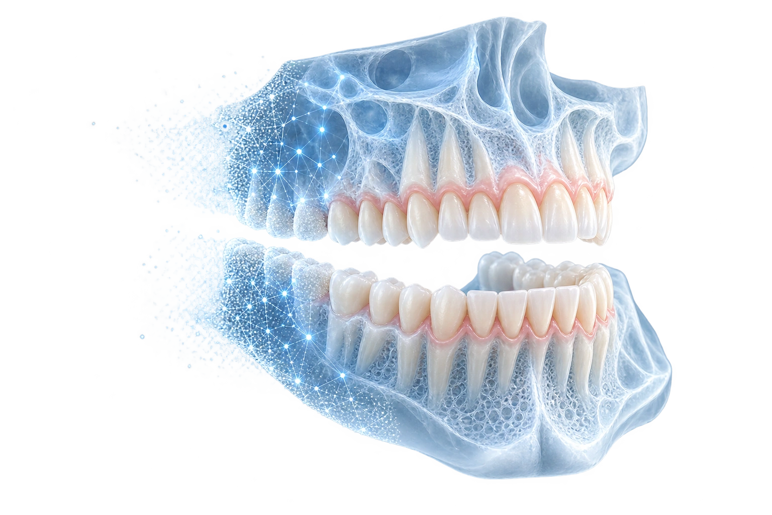 Sovrapposizione illustrativa di modelli dentali digitali e volume osseo tridimensionale