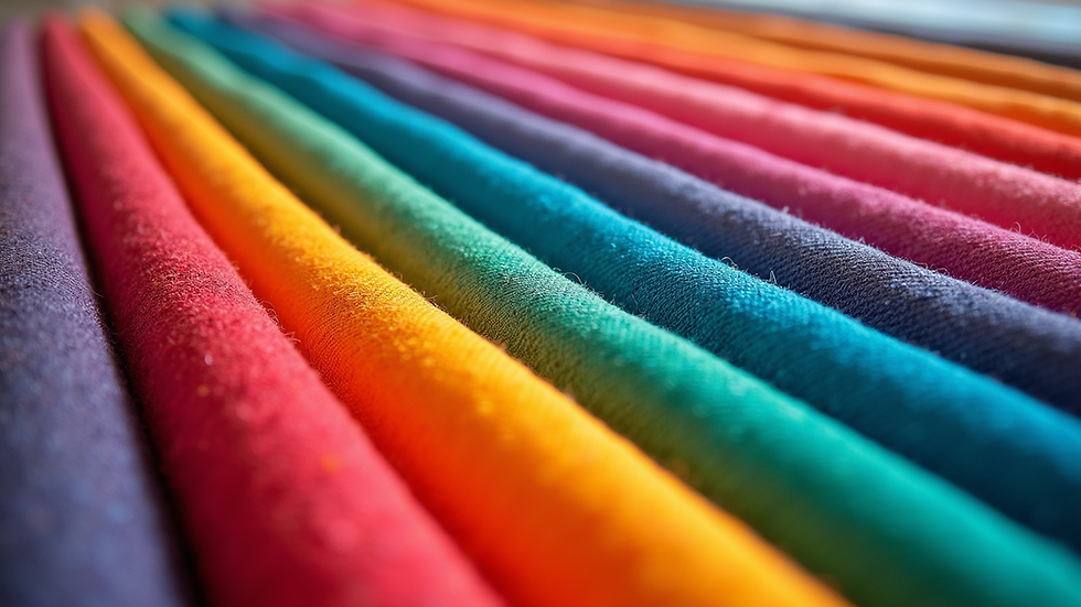 Eye-level view of a vibrant fabric swatch display