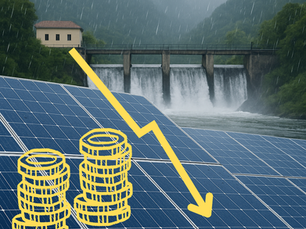 Hidroelectrica y paneles solares con lluvia